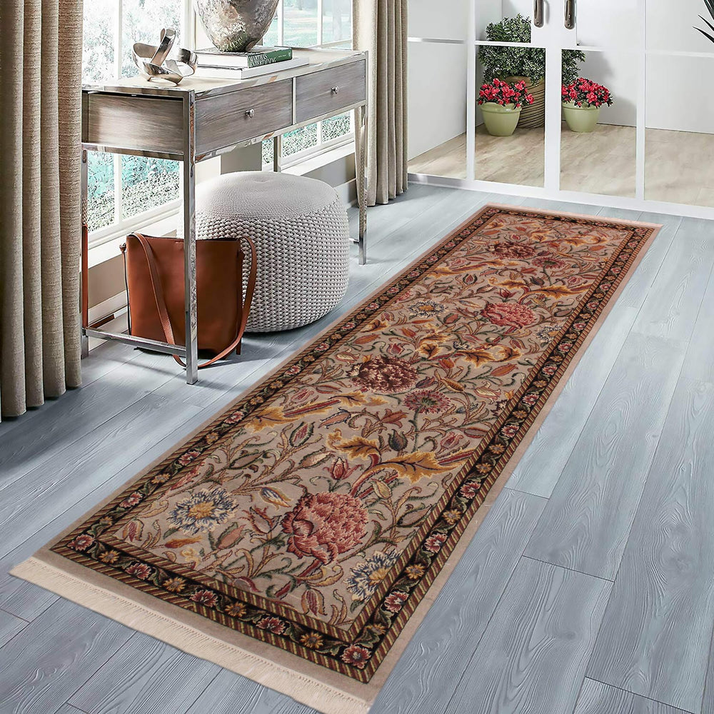 handmade Traditional Kamal Taupe Black Hand Knotted RUNNER 100% WOOL area rug 3' x 8'