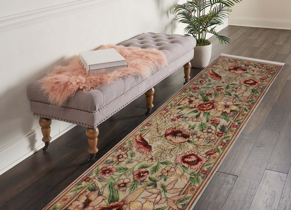 handmade Traditional Nawazish Taupe Green Hand Knotted RUNNER 100% WOOL area rug 2' x 12'