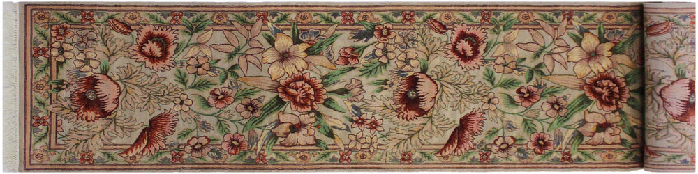 handmade Traditional Nawazish Taupe Green Hand Knotted RUNNER 100% WOOL area rug 2' x 12'