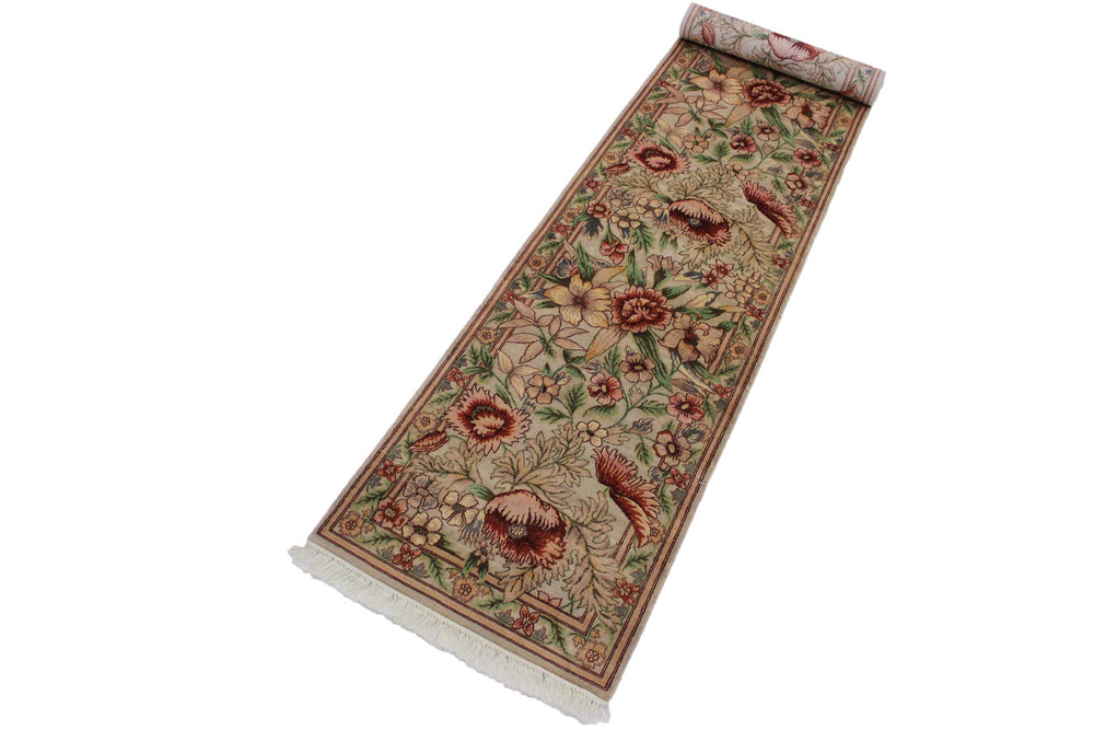 handmade Traditional Nawazish Taupe Green Hand Knotted RUNNER 100% WOOL area rug 2' x 12'