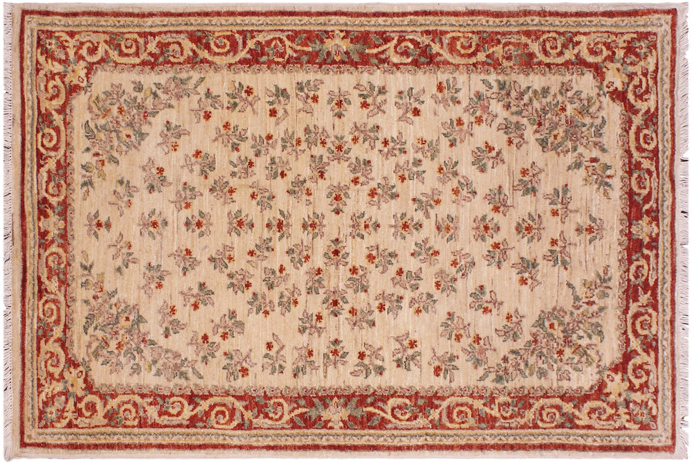 handmade Transitional Kafkaz Ivory Red Hand Knotted RECTANGLE 100% WOOL area rug 3' x 5'