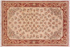 handmade Transitional Kafkaz Ivory Red Hand Knotted RECTANGLE 100% WOOL area rug 3' x 5'