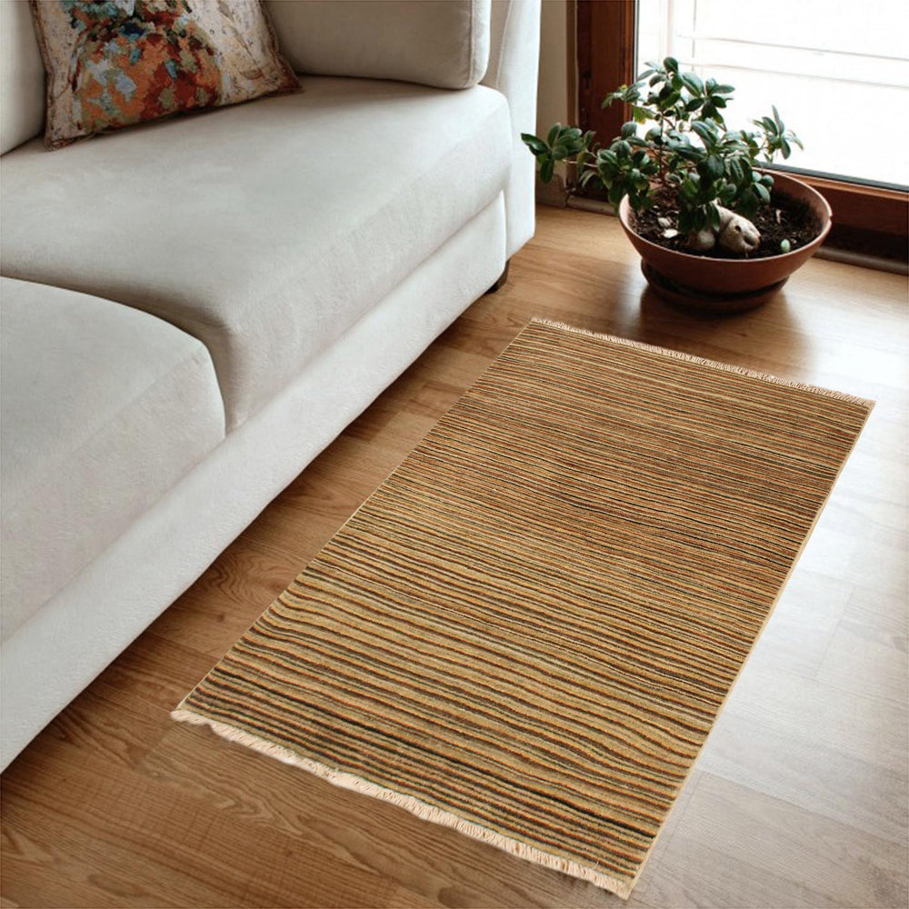 handmade Modern Gabbeh Beige Rust Hand Knotted RECTANGLE 100% WOOL area rug 3' x 5'