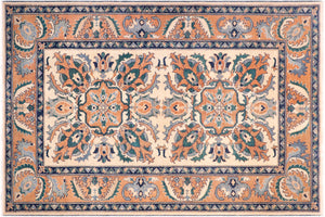 handmade Traditional Kafkaz Tan Orange Hand Knotted RECTANGLE 100% WOOL area rug 5x7