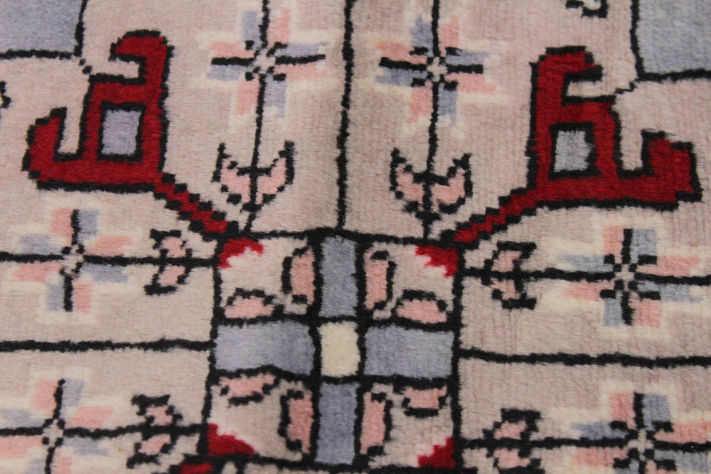 handmade Geometric Bokhara Red Grey Hand Knotted ROUND 100% WOOL area rug 2X2