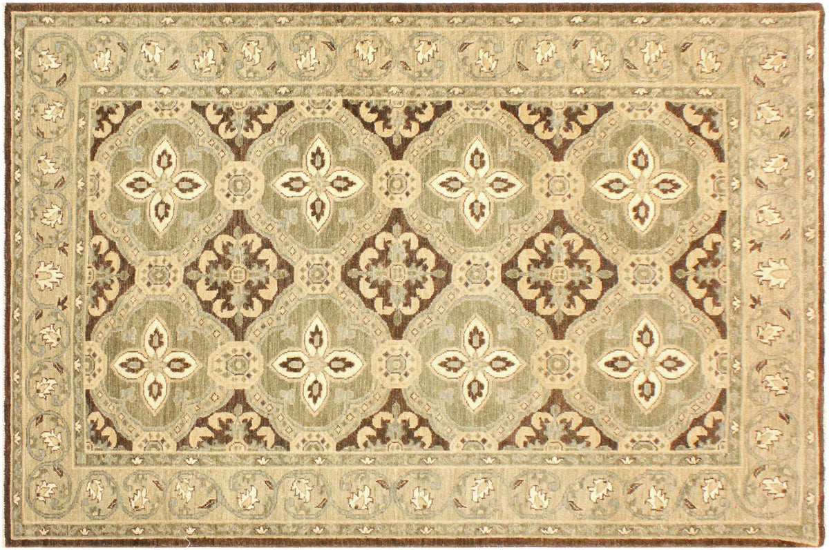 handmade Transitional Kafkaz Brown Green Hand Knotted RECTANGLE 100% WOOL area rug 4' x 7'