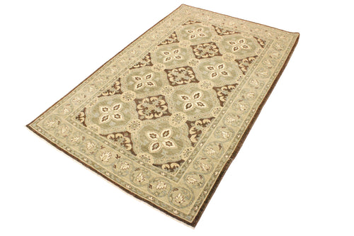handmade Transitional Kafkaz Brown Green Hand Knotted RECTANGLE 100% WOOL area rug 4' x 7'