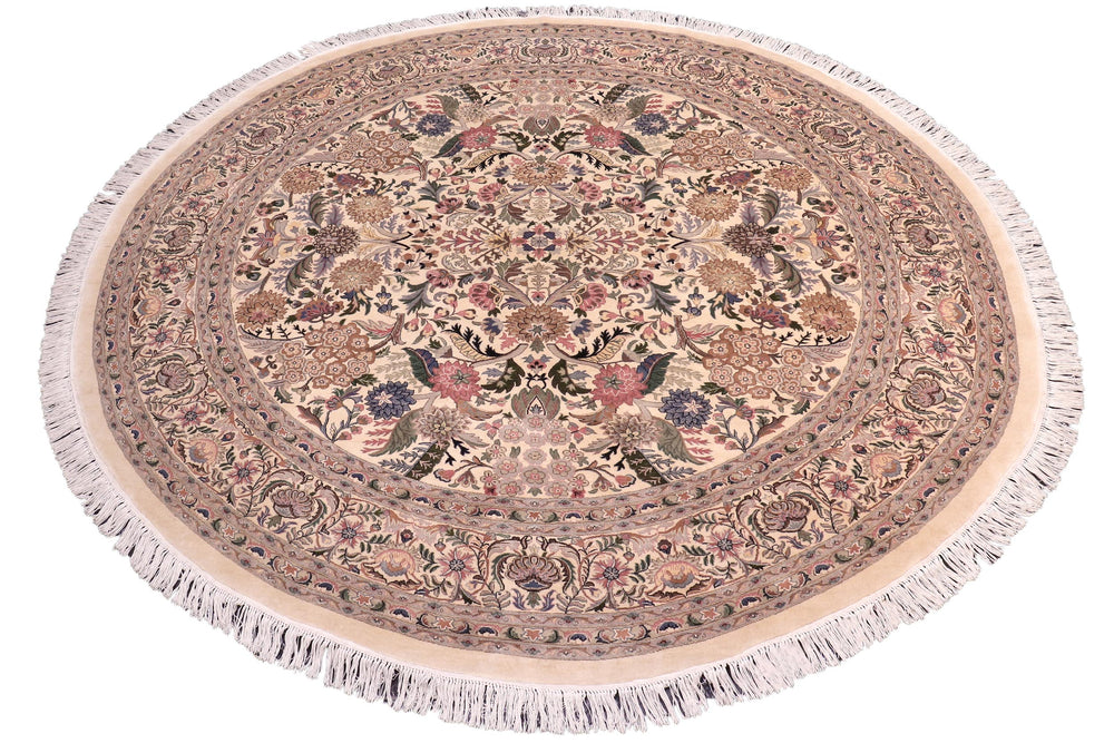 handmade Traditional Nagi Beige Pink Hand Knotted ROUND 100% WOOL area rug 9'x9'