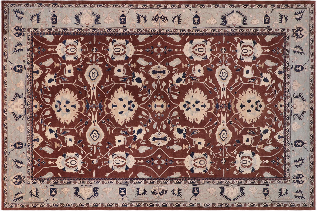 12x18 hand knotted Ziegler wool rug in brown and blue - Chic Ziegler Jeane