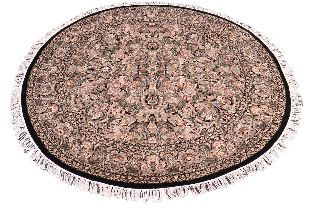 handmade Traditional Rimjim Black Grey Hand Knotted ROUND 100% WOOL area rug 8'x8'