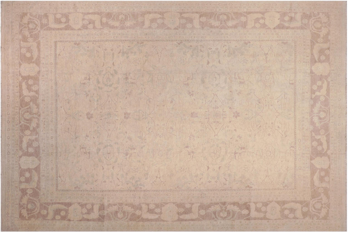 handmade Transitional Kafkaz Ivory Lt. Brown Hand Knotted RECTANGLE 100% WOOL area rug 12' x 15'