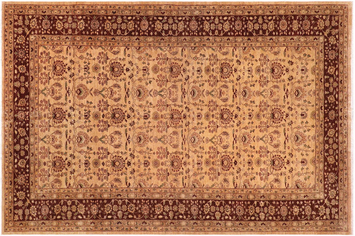 10x16 hand knotted transitional wool rug in gold and brown - Bohemian Basilia