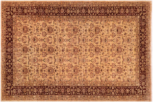 10x16 hand knotted transitional wool rug in gold and brown - Bohemian Basilia