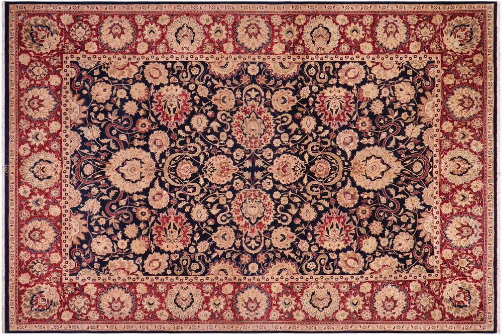 handmade Transitional Agra Blue Red Hand Knotted RECTANGLE 100% WOOL area rug 10x14