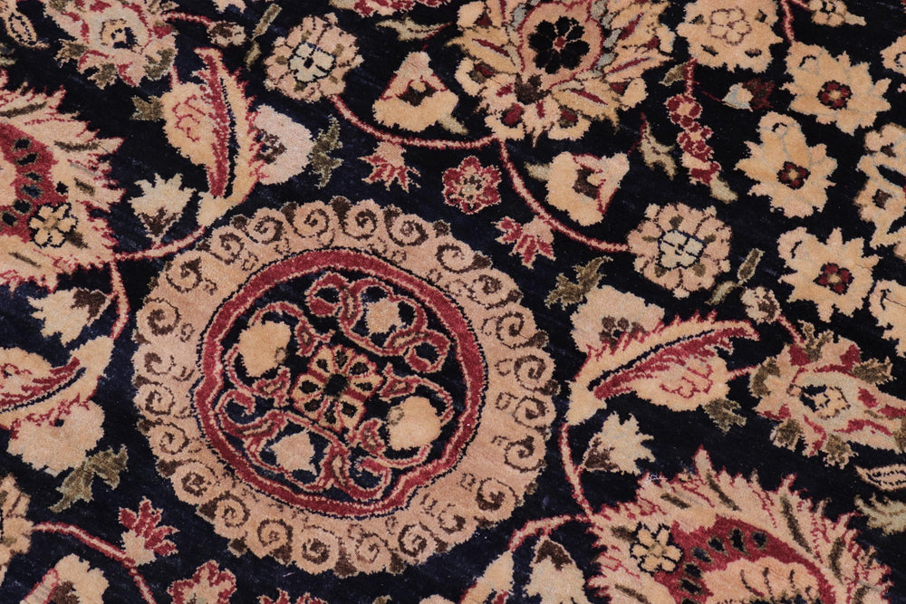 handmade Traditional Round Agra Tabriz Blue Tan Hand Knotted ROUND 100% WOOL area rug 8' x 8'