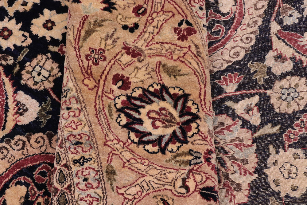 handmade Traditional Round Agra Tabriz Blue Tan Hand Knotted ROUND 100% WOOL area rug 8' x 8'