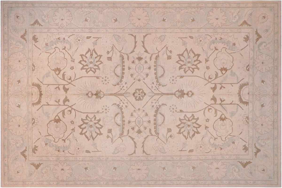 13x18 hand knotted Ziegler wool rug in tan and green - Chic Ziegler Zora