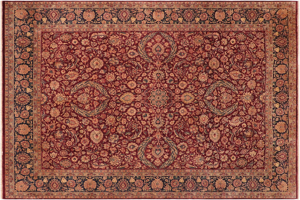 handmade Transitional Dabir Maroon Blue Hand Knotted RECTANGLE 100% WOOL area rug 10x14