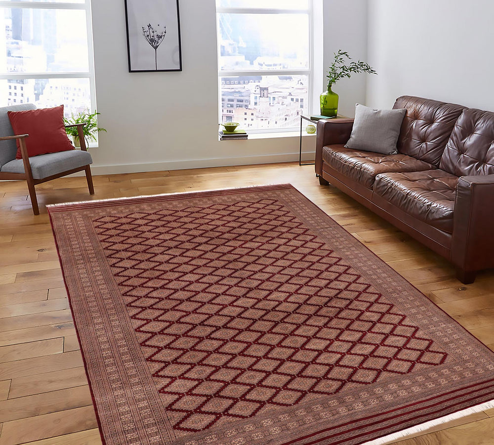 handmade Geometric Bokhara Red Lt. Brown Hand Knotted RECTANGLE 100% WOOL area rug 10X12