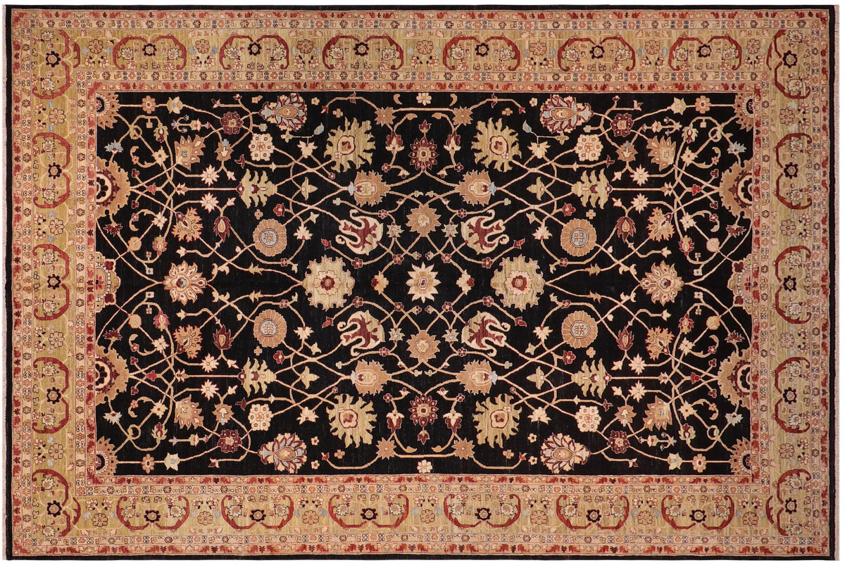handmade Traditional Kafkaz Black Lt. Green Hand Knotted RECTANGLE 100% WOOL area rug 12x18