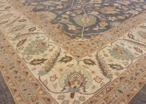 handmade Transitional Kafkaz Gray Ivory Hand Knotted RECTANGLE 100% WOOL area rug 12' x 15'