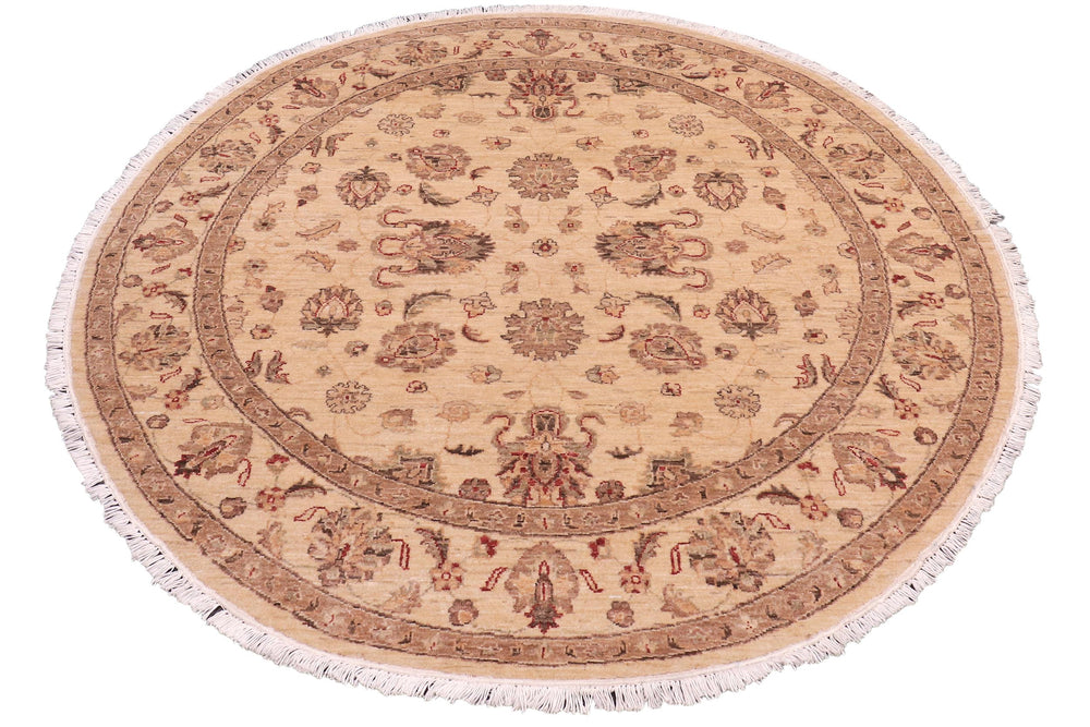 handmade Traditional Kafkaz Beige Rust Hand Knotted ROUND 100% WOOL area rug 6' x 6'