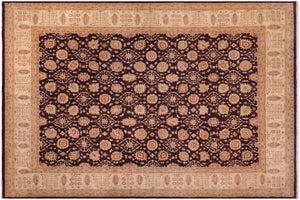handmade Transitional Kafkaz Aubergine Ivory Hand Knotted RECTANGLE 100% WOOL area rug 12' x 15'