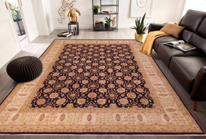 handmade Transitional Kafkaz Aubergine Ivory Hand Knotted RECTANGLE 100% WOOL area rug 12' x 15'