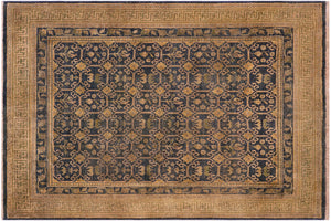 handmade Transitional Antique Blue Gold Hand Knotted RECTANGLE 100% WOOL area rug 6' x 7'