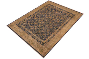 handmade Transitional Antique Blue Gold Hand Knotted RECTANGLE 100% WOOL area rug 6' x 7'