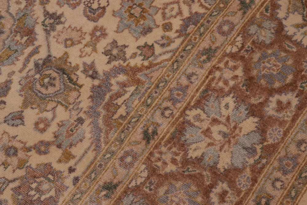 handmade Transitional Lahore Ivory Tan Hand Knotted GALLERY 100% WOOL area rug 6' x 12'