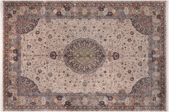 handmade Traditional Jhangeer Lt. Gray Lt. Gray Hand Knotted RECTANGLE WOOL&SILK area rug 12x17
