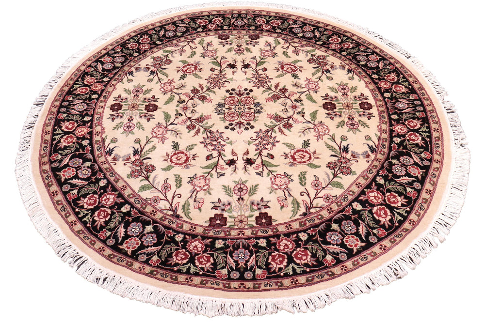 handmade Traditional Kashan Beige Black Hand Knotted ROUND 100% WOOL area rug 6'x6'