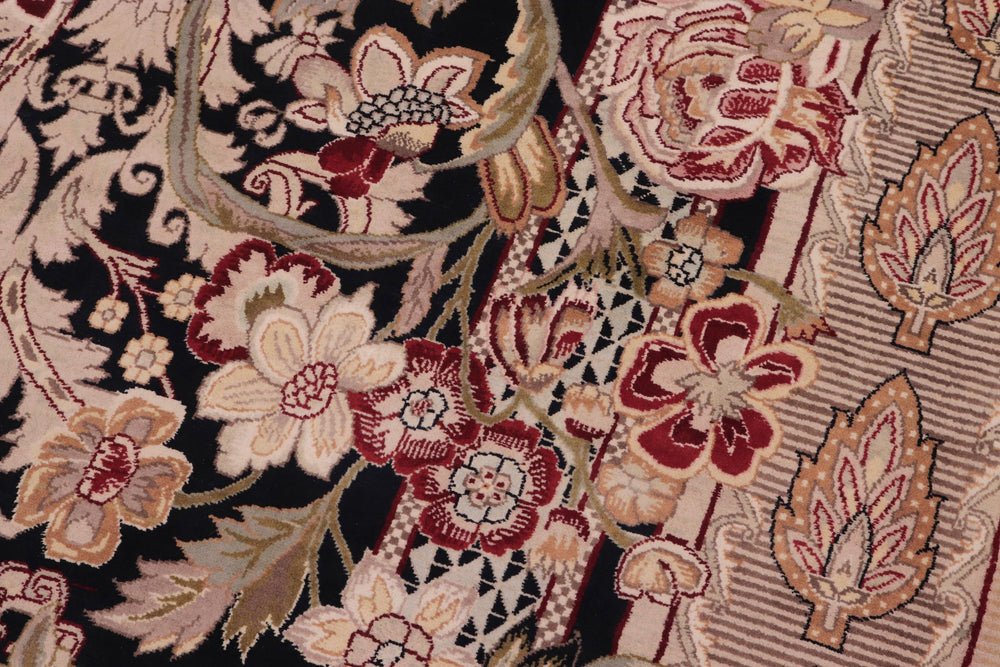 handmade Traditional Rasmi Romal Black Beige Hand Knotted RECTANGLE 100% WOOL area rug 9x13