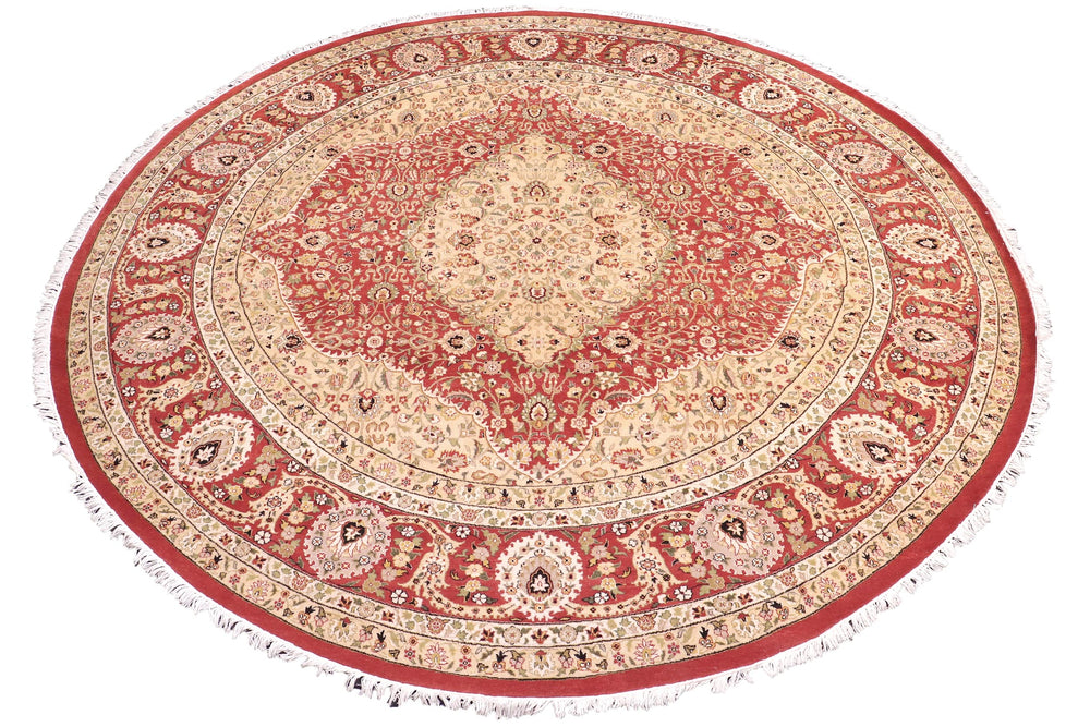 handmade Traditional Round Design Rust Ivory Hand Knotted ROUND 100% WOOL area rug 9' x 9'