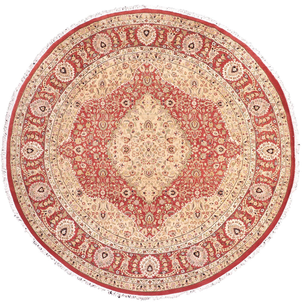 handmade Traditional Round Design Rust Ivory Hand Knotted ROUND 100% WOOL area rug 9' x 9'