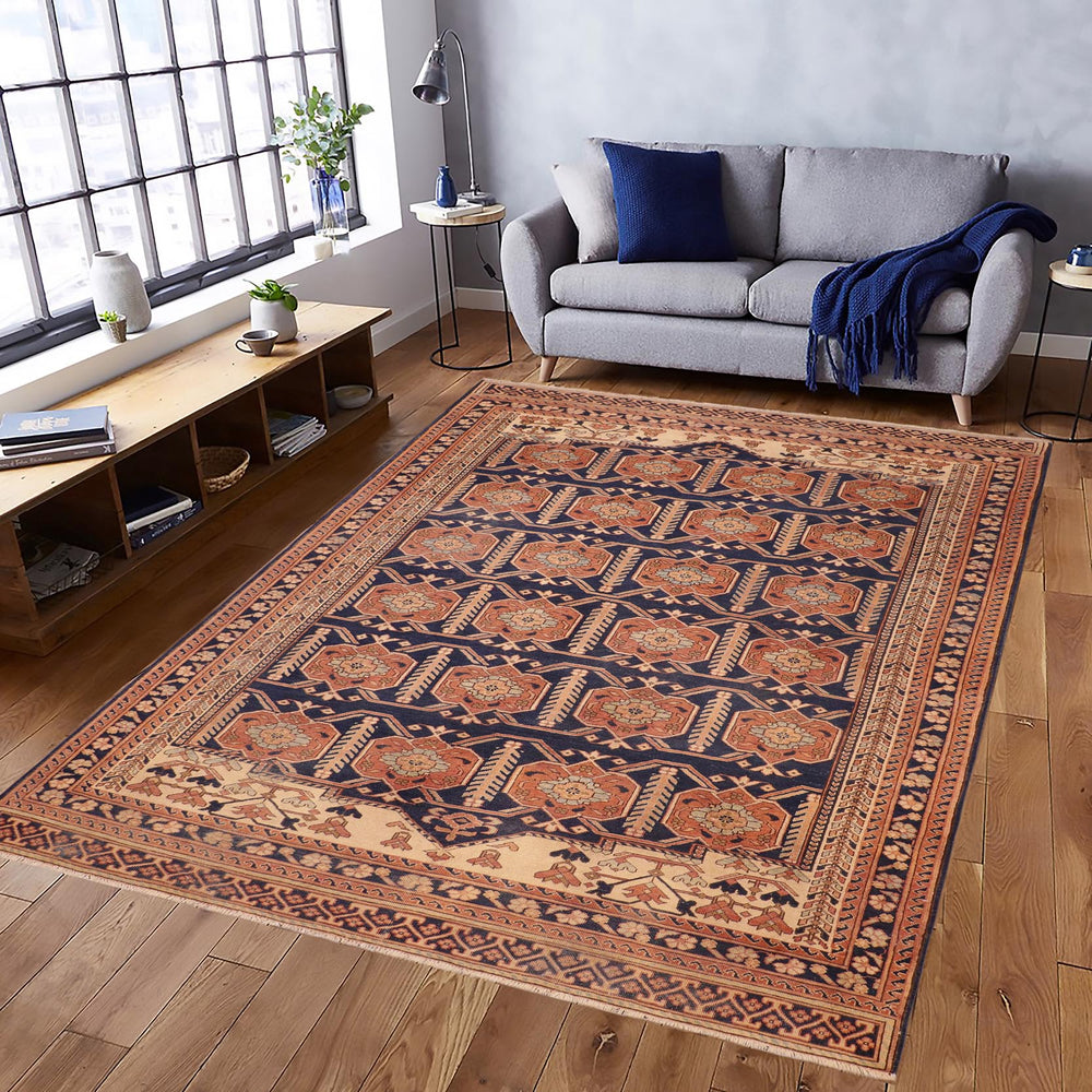 handmade Transitional Antique Blue Beige Hand Knotted RECTANGLE 100% WOOL area rug 6' x 9'