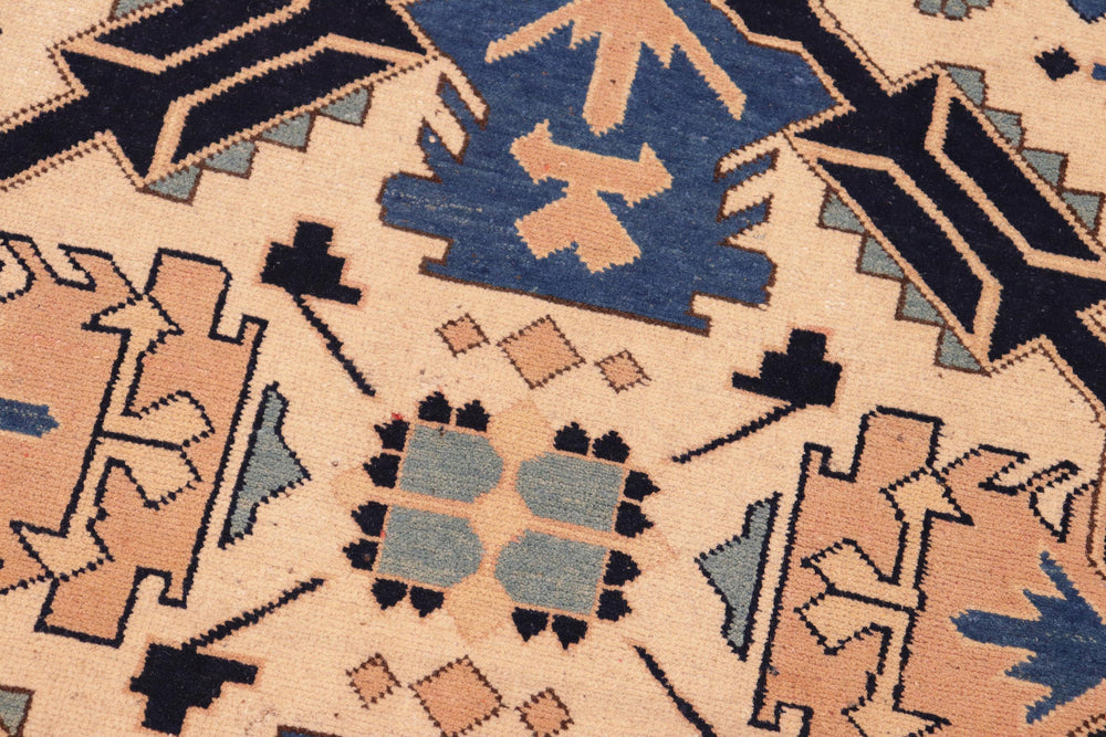 handmade Geometric Kargahi Beige Blue Hand Knotted RECTANGLE 100% WOOL area rug 6x9