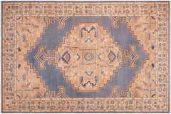 handmade Traditional Antique Blue Tan Hand Knotted RECTANGLE 100% WOOL area rug 6' x 9'