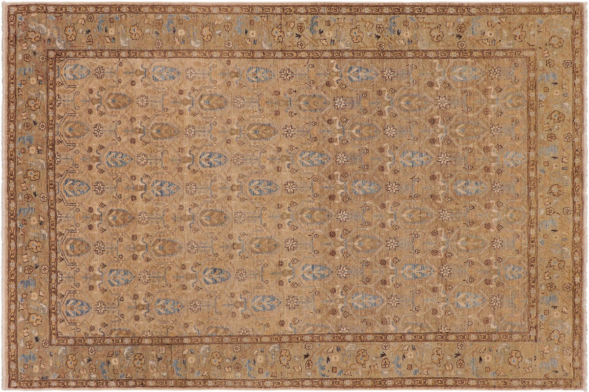 handmade Transitional Kafkaz Tan Green Hand Knotted RECTANGLE 100% WOOL area rug 7' x 10'