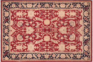handmade Traditional Kafkaz Red Blue Hand Knotted RECTANGLE 100% WOOL area rug 6x9