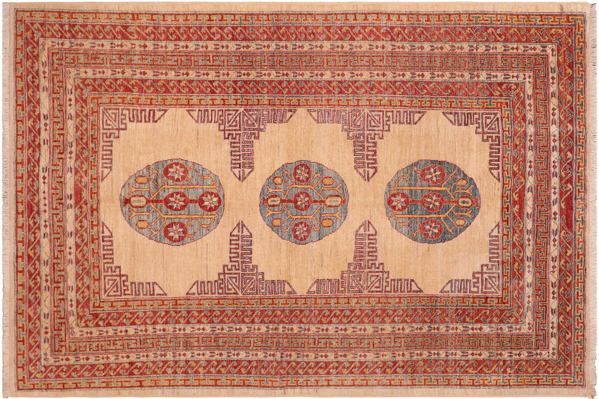 6x8 hand knotted Ziegler wool rug in beige and rust - Bohemian Ziegler Rheba