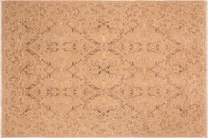 handmade Transitional Lahore Tan Brown Hand Knotted RECTANGLE 100% WOOL area rug 6' x 9'