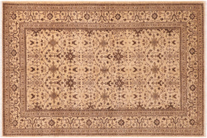 6x9 hand knotted transitional wool rug in beige and brown - Boho Chic Hulda