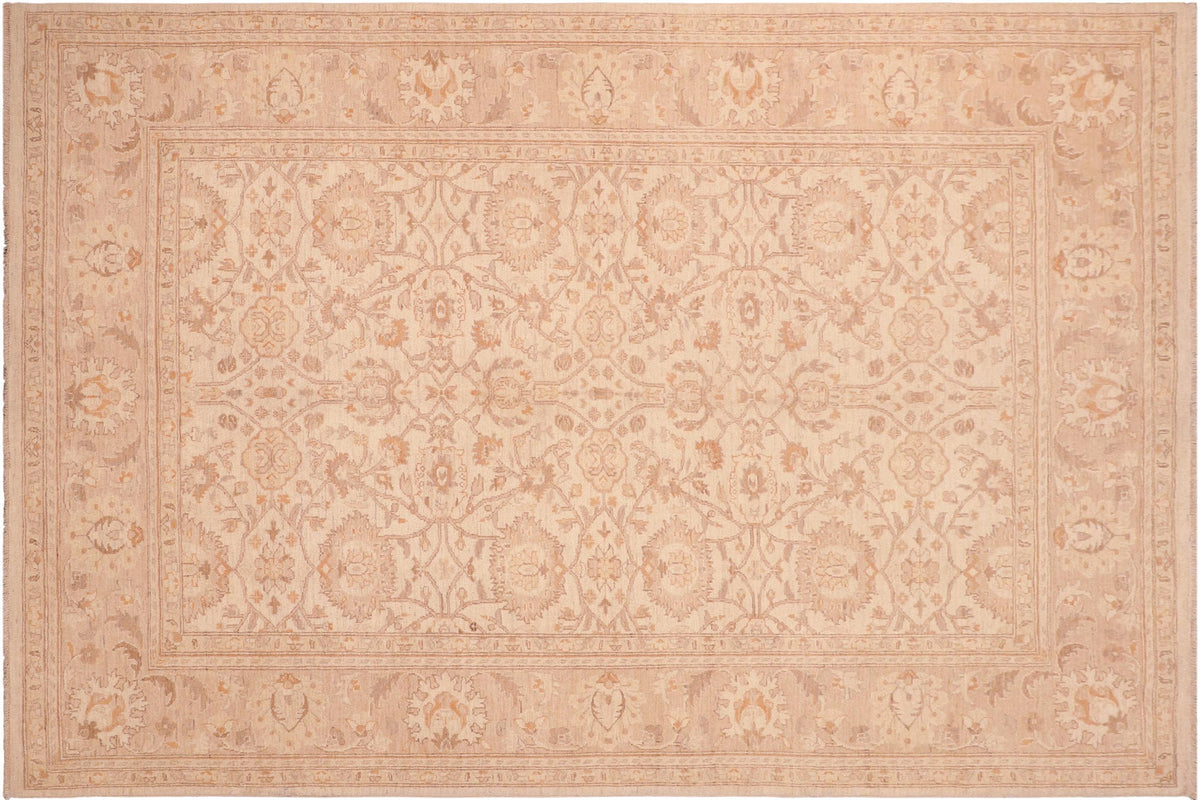 6x9 hand knotted Ziegler wool rug in beige and tan - Bohemian Ziegler Bailey