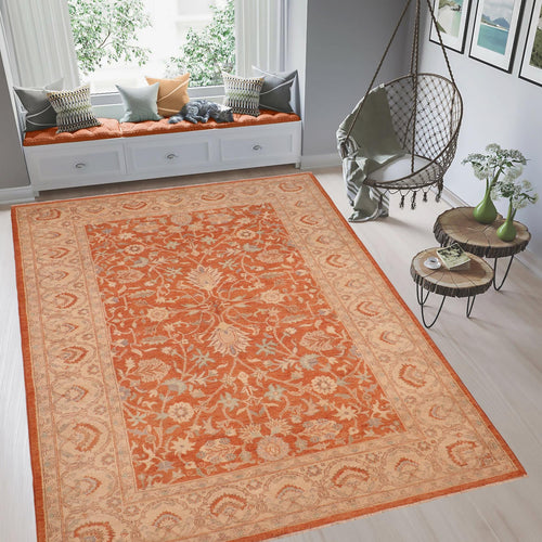 handmade Transitional Kafkaz Rust Beige Hand Knotted RECTANGLE 100% WOOL area rug 6' x 9'