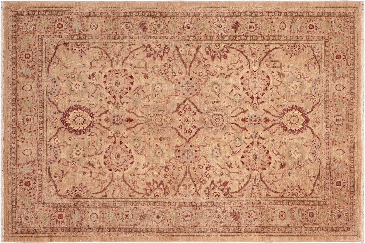6x9 hand knotted Ziegler wool rug in tan and brown - Classic Ziegler Shannan