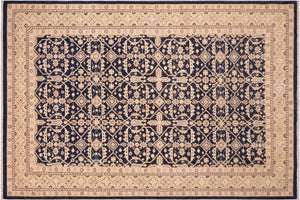 handmade Transitional Kafkaz Blue Gold Hand Knotted RECTANGLE 100% WOOL area rug 6' x 9'