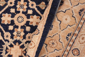 handmade Transitional Kafkaz Blue Gold Hand Knotted RECTANGLE 100% WOOL area rug 6' x 9'