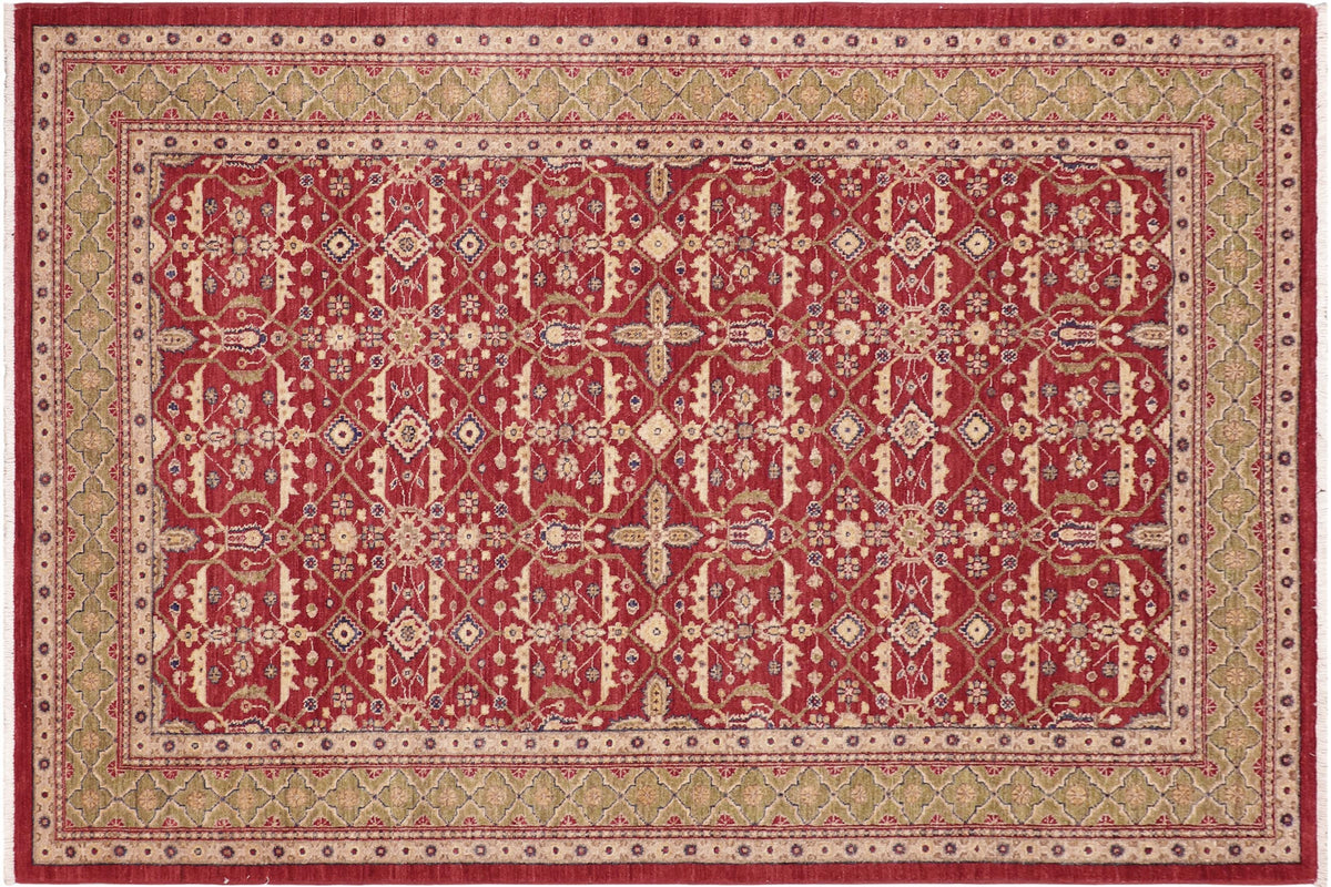 handmade Transitional  Red Green Hand Knotted RECTANGLE 100% WOOL area rug 6' x 9'